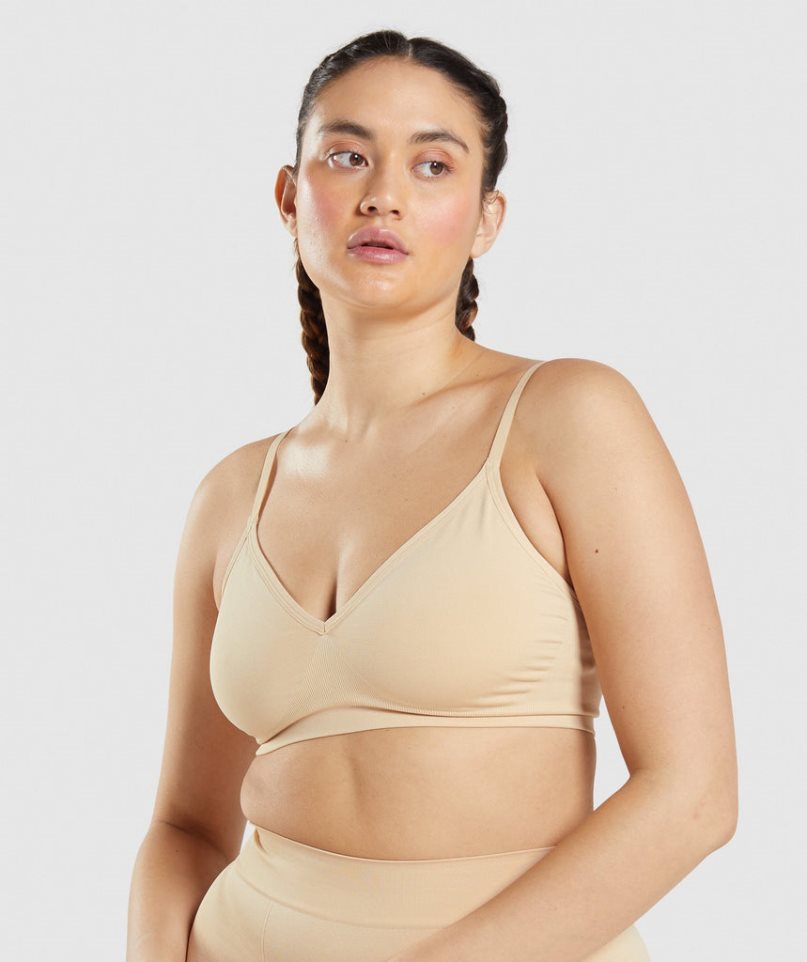 Women\'s Gymshark Seamless Low Neck Bralette Underwear Light Brown | CA 63A18D